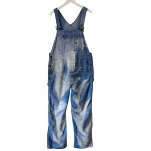 VTG Big Mac Denim Bib Overalls 39×30 Square Bak Distressed Hobo Workwear FLAWED